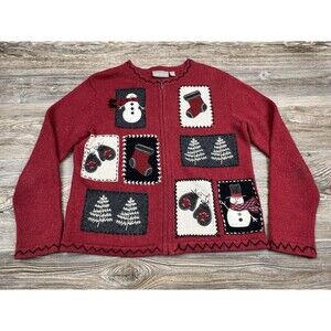 Vtg Christmas Sweater Womens‎ PS Full Zip Wool/Angora Grandma Core Whimsical